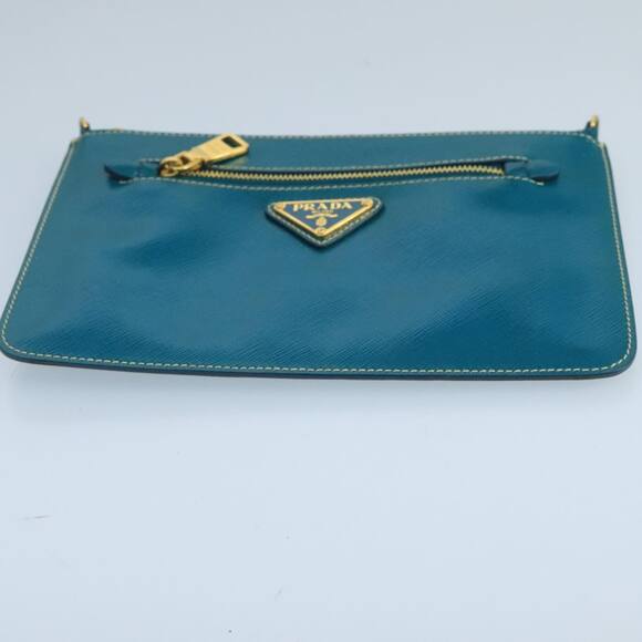 PRADA Shoulder Bag Safiano Leather Turquoise Blue Gold - Picture 7 of 9